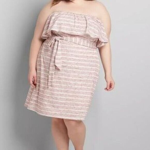 Lane Bryant Wear 4 Ways Off The Shoulder Red & Gray Stripe Dress 22/24 Plus NWT - Picture 2 of 9